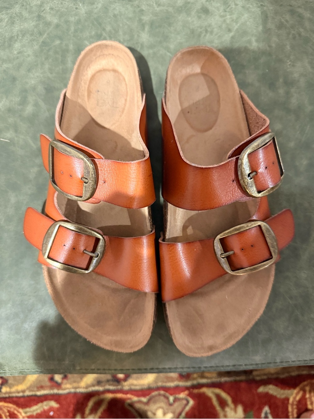 Time and Tru Brown Double-Buckle Slide Sandals